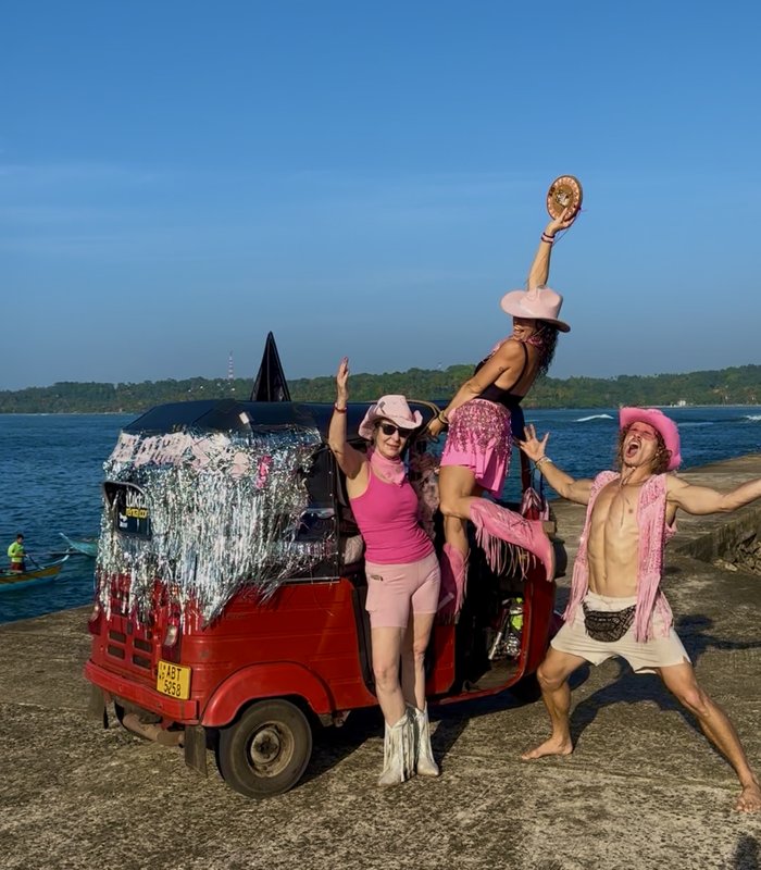 Crew with decorated tuk tuk
